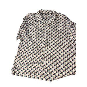 Kenneth Cole Techni-Cole Relaxed Printed Rayon Shirt Geometric Pattern Sz L NWT